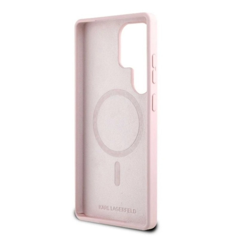 Оригинален кейс Karl Lagerfeld Silicone Double Heads And Circle MagSafe, За Samsung Galaxy S25 Ultra, Розов