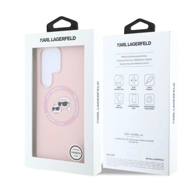 Оригинален кейс Karl Lagerfeld Silicone Double Heads And Circle MagSafe, За Samsung Galaxy S25 Ultra, Розов