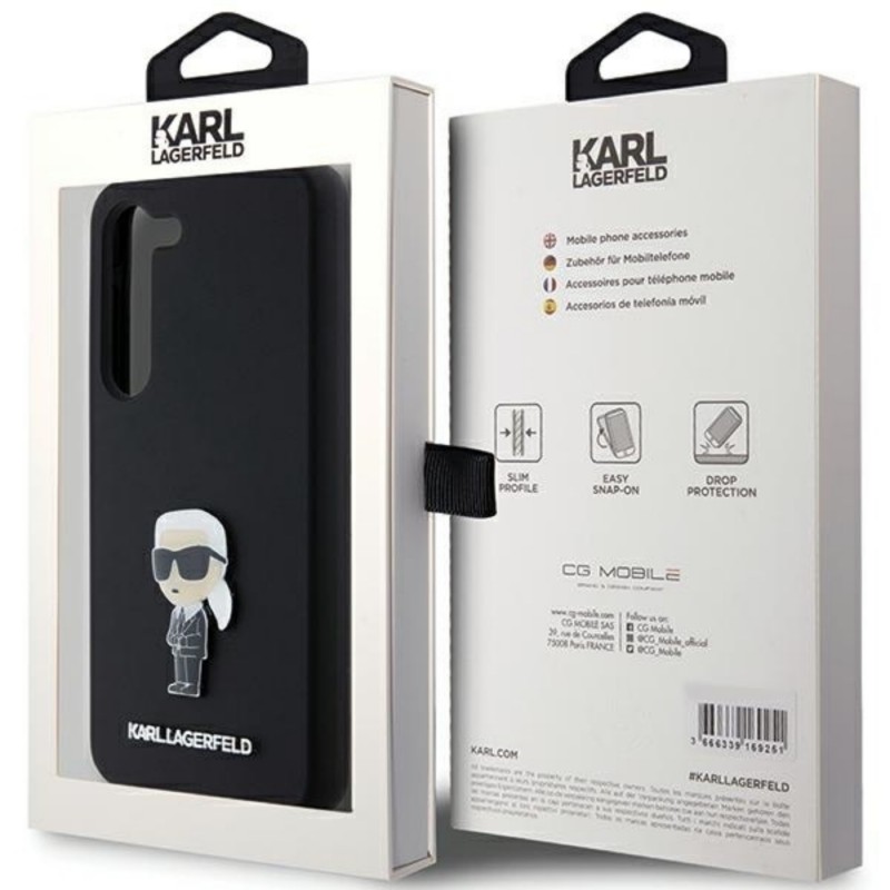 Оригинален кейс Karl Lagerfeld Silicone Ikonik Metal Pin, За Samsung Galaxy S24 (S921B), Черен