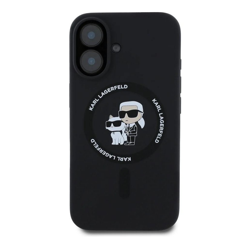 Оригинален кейс Karl Lagerfeld Silicone Karl and Choupette Heads MagSafe, За iPhone 16 (6.1), Черен