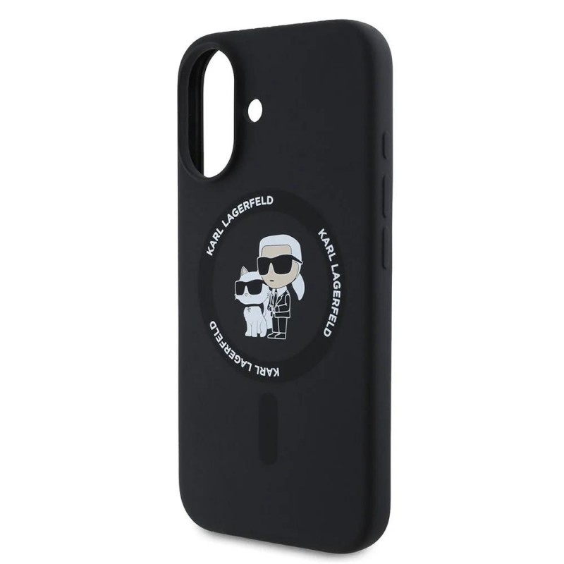 Оригинален кейс Karl Lagerfeld Silicone Karl and Choupette Heads MagSafe, За iPhone 16 (6.1), Черен
