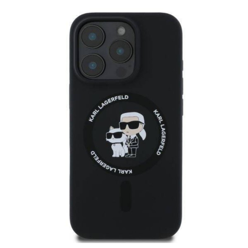 Оригинален кейс Karl Lagerfeld Silicone Karl and Choupette Heads MagSafe, За iPhone 16 Pro (6.3), Черен