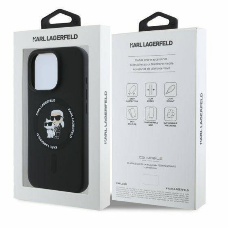 Оригинален кейс Karl Lagerfeld Silicone Karl and Choupette Heads MagSafe, За iPhone 16 Pro (6.3), Черен