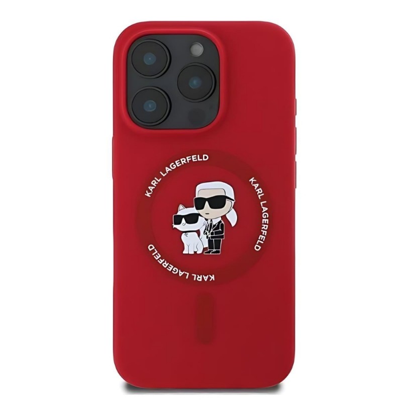 Оригинален кейс Karl Lagerfeld Silicone Karl and Choupette Heads MagSafe, За iPhone 16 Pro (6.3), Червен