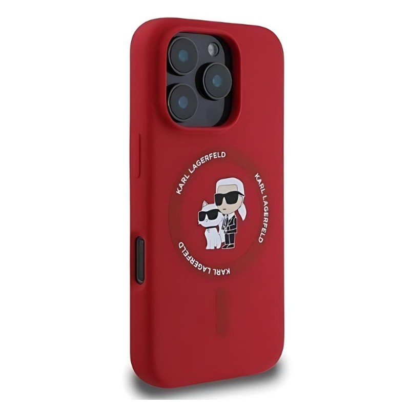 Оригинален кейс Karl Lagerfeld Silicone Karl and Choupette Heads MagSafe, За iPhone 16 Pro (6.3), Червен