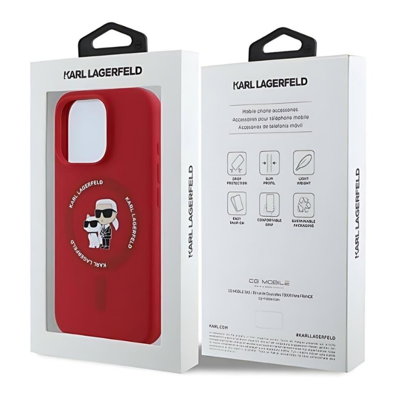 Оригинален кейс Karl Lagerfeld Silicone Karl and Choupette Heads MagSafe, За iPhone 16 Pro (6.3), Червен
