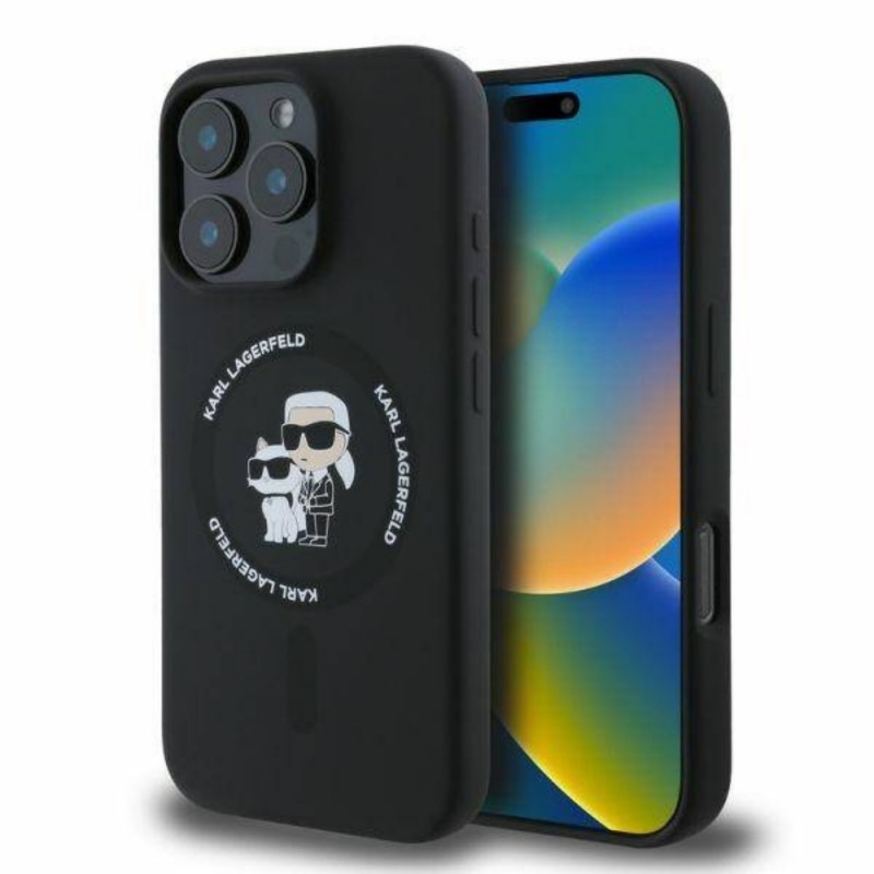 Оригинален кейс Karl Lagerfeld Silicone Karl and Choupette Heads MagSafe, За iPhone 16 Pro Max (6.9), Черен