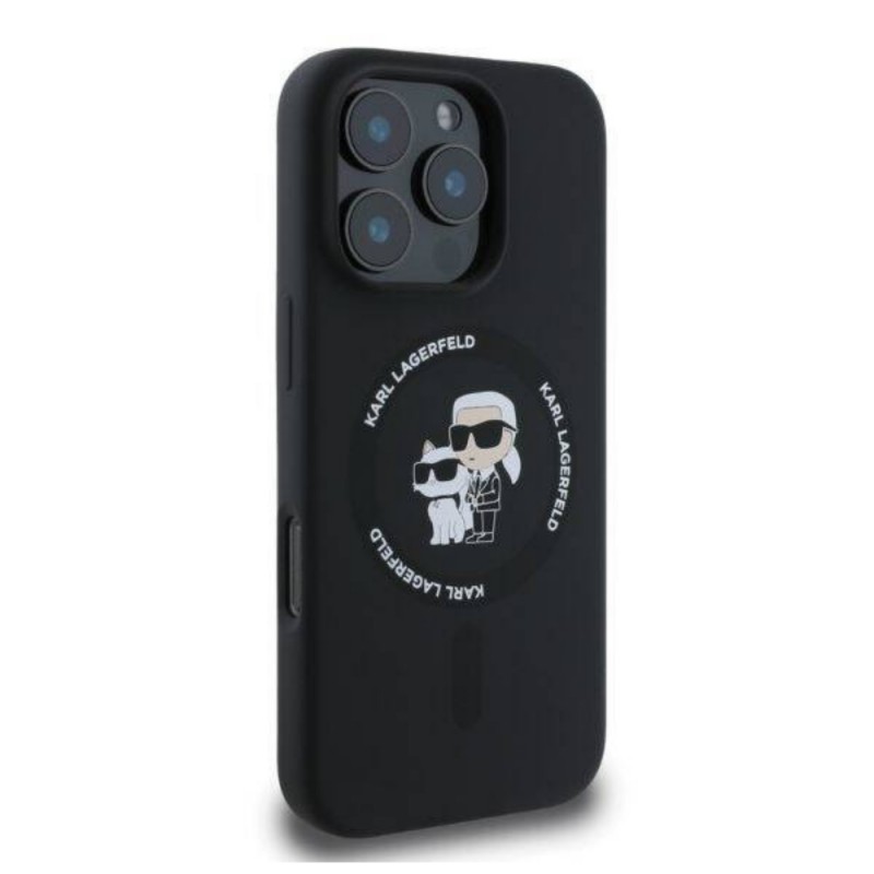 Оригинален кейс Karl Lagerfeld Silicone Karl and Choupette Heads MagSafe, За iPhone 16 Pro Max (6.9), Черен