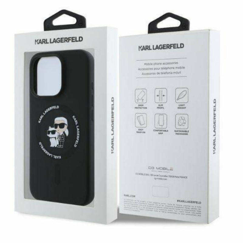 Оригинален кейс Karl Lagerfeld Silicone Karl and Choupette Heads MagSafe, За iPhone 16 Pro Max (6.9), Черен