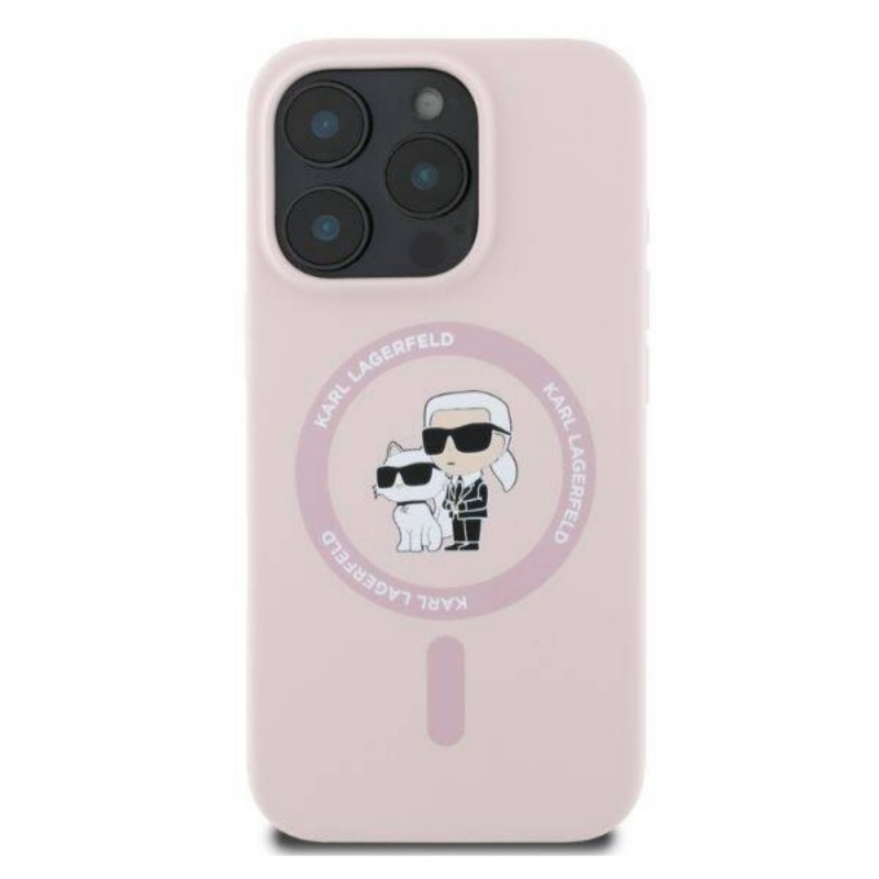 Оригинален кейс Karl Lagerfeld Silicone Karl and Choupette Heads MagSafe, За iPhone 16 Pro Max (6.9), Розов