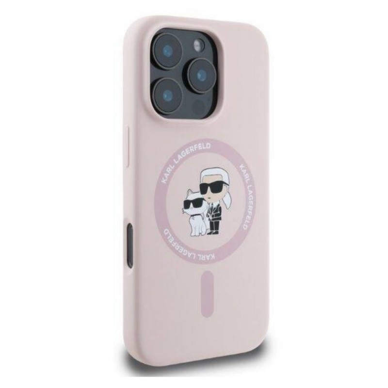 Оригинален кейс Karl Lagerfeld Silicone Karl and Choupette Heads MagSafe, За iPhone 16 Pro Max (6.9), Розов
