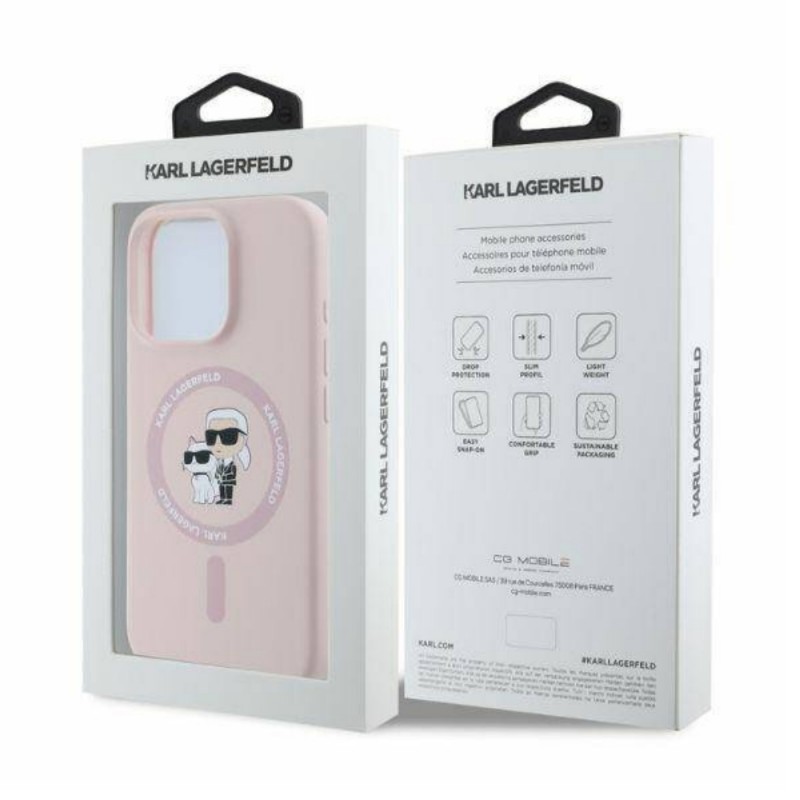 Оригинален кейс Karl Lagerfeld Silicone Karl and Choupette Heads MagSafe, За iPhone 16 Pro Max (6.9), Розов