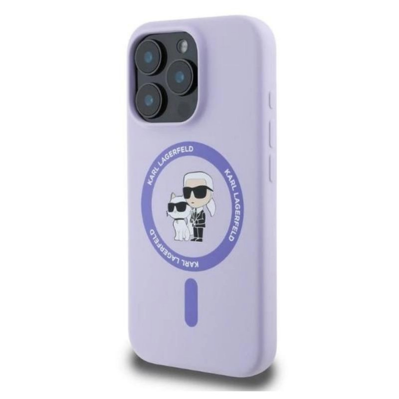 Оригинален кейс Karl Lagerfeld Silicone Karl and Choupette Heads MagSafe, За iPhone 16 Pro Max (6.9), Светлолилав