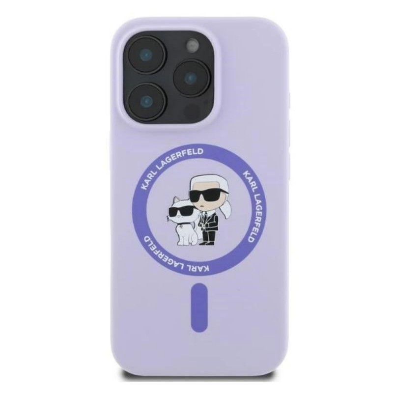 Оригинален кейс Karl Lagerfeld Silicone Karl and Choupette Heads MagSafe, За iPhone 16 Pro Max (6.9), Светлолилав