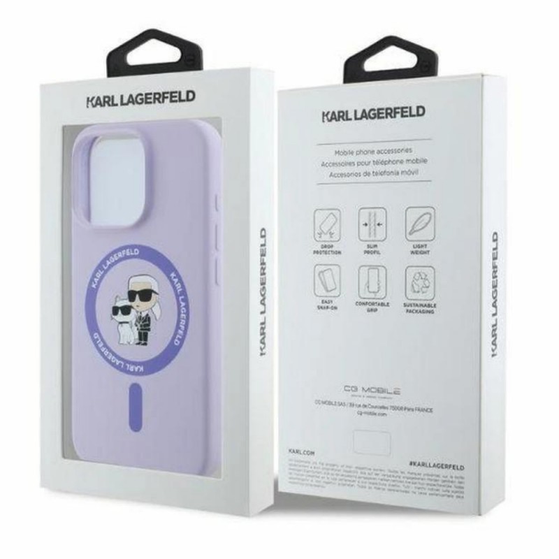 Оригинален кейс Karl Lagerfeld Silicone Karl and Choupette Heads MagSafe, За iPhone 16 Pro Max (6.9), Светлолилав