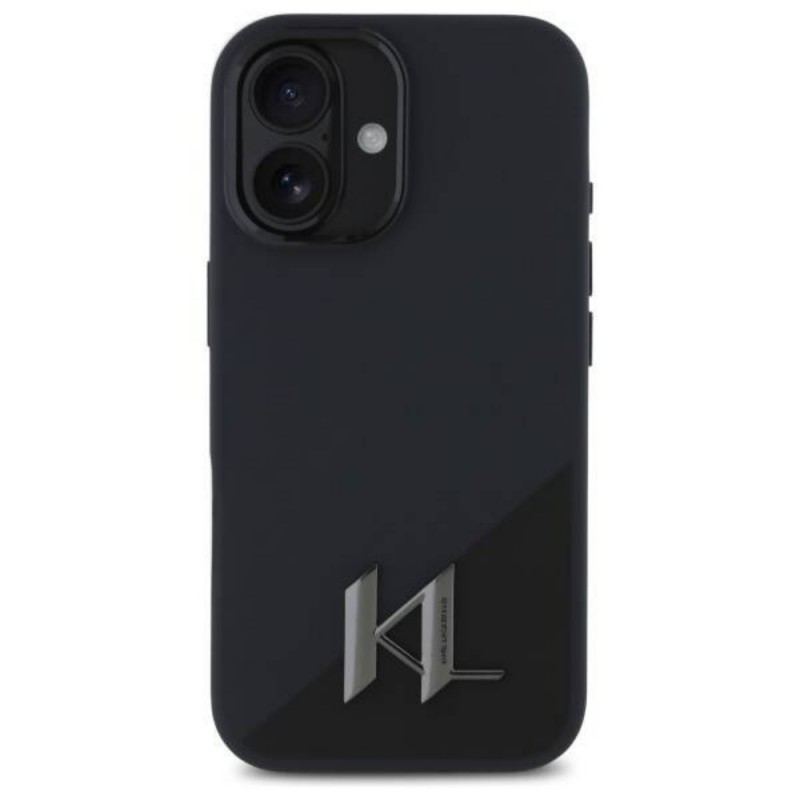 Оригинален кейс Karl Lagerfeld Silicone Shadow Metal Initial MagSafe, За iPhone 16 (6.1), Черен
