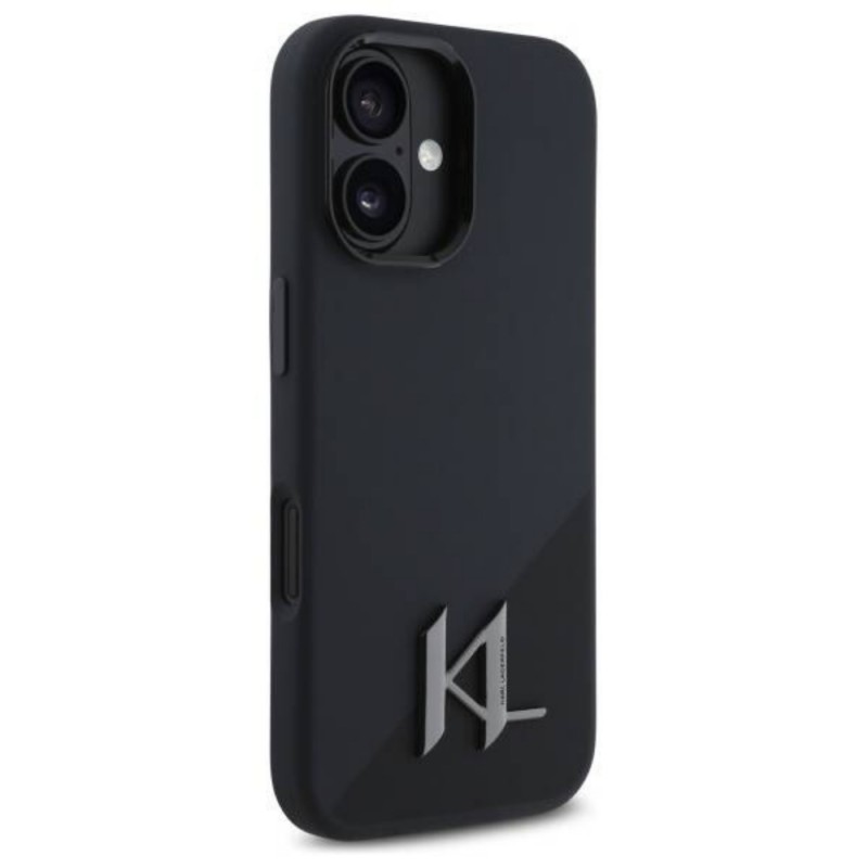 Оригинален кейс Karl Lagerfeld Silicone Shadow Metal Initial MagSafe, За iPhone 16 (6.1), Черен