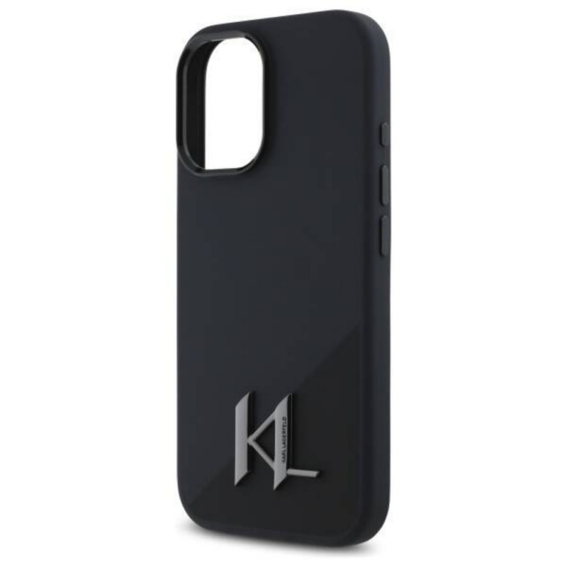 Оригинален кейс Karl Lagerfeld Silicone Shadow Metal Initial MagSafe, За iPhone 16 (6.1), Черен