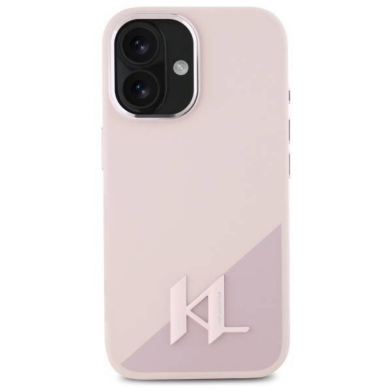 Оригинален кейс Karl Lagerfeld Silicone Shadow Metal Initial MagSafe, За iPhone 16 (6.1), Розов