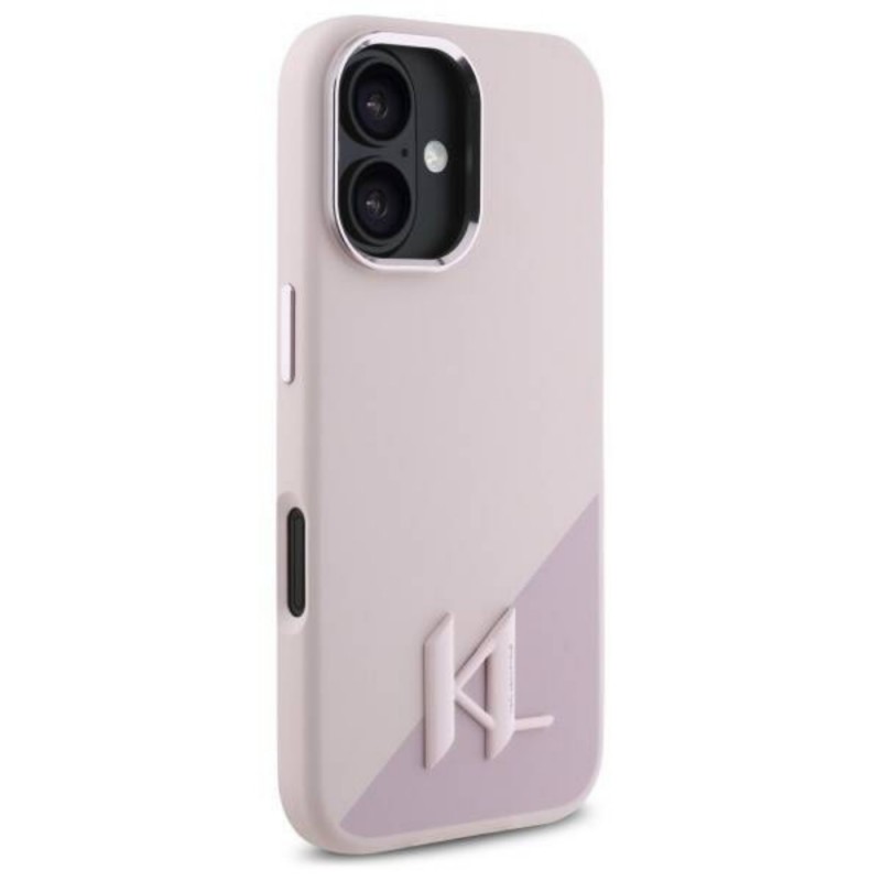 Оригинален кейс Karl Lagerfeld Silicone Shadow Metal Initial MagSafe, За iPhone 16 (6.1), Розов