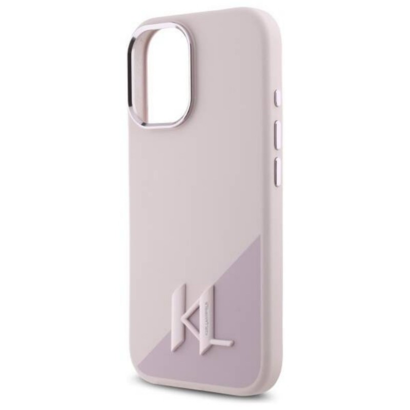 Оригинален кейс Karl Lagerfeld Silicone Shadow Metal Initial MagSafe, За iPhone 16 (6.1), Розов
