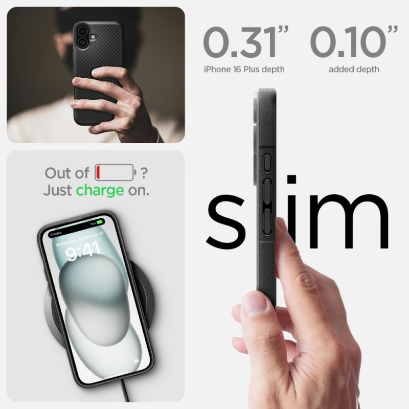 Кейс Spigen Core Armor matte, За iPhone 16 (6.1), Черен