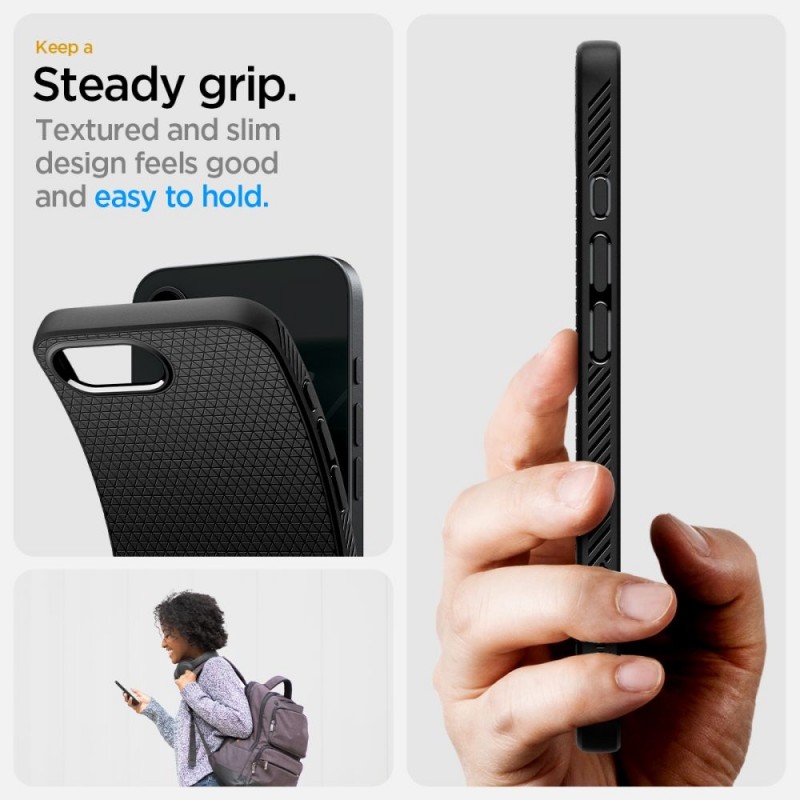 Оригинален кейс Spigen Liquid Air, За iPhone 16e, Черен