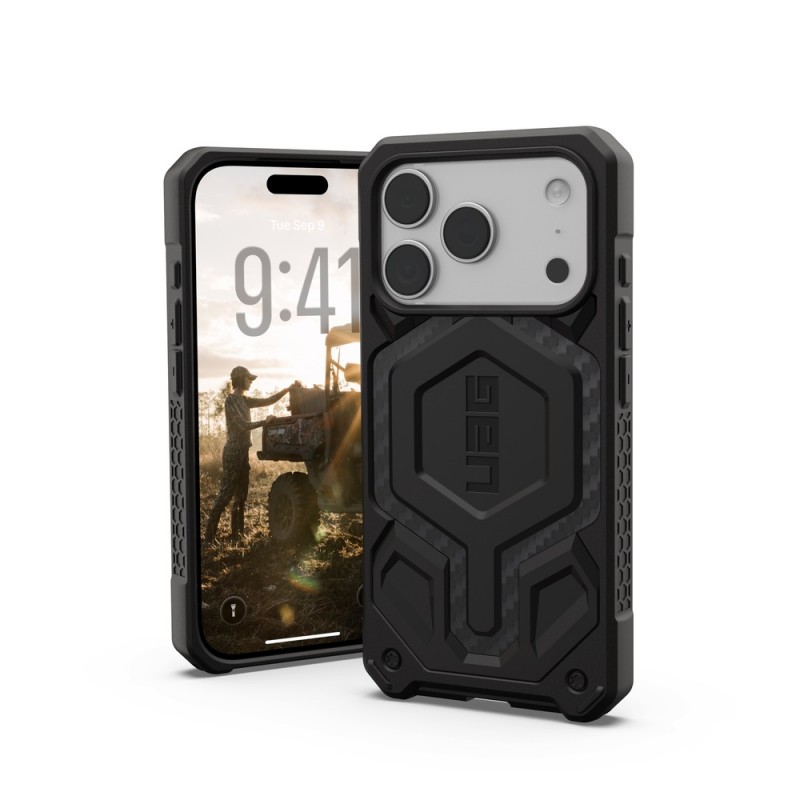 Оригинален кейс UAG Monarch Pro Carbon Fiber, За iPhone 17 Pro (6.3), Черен