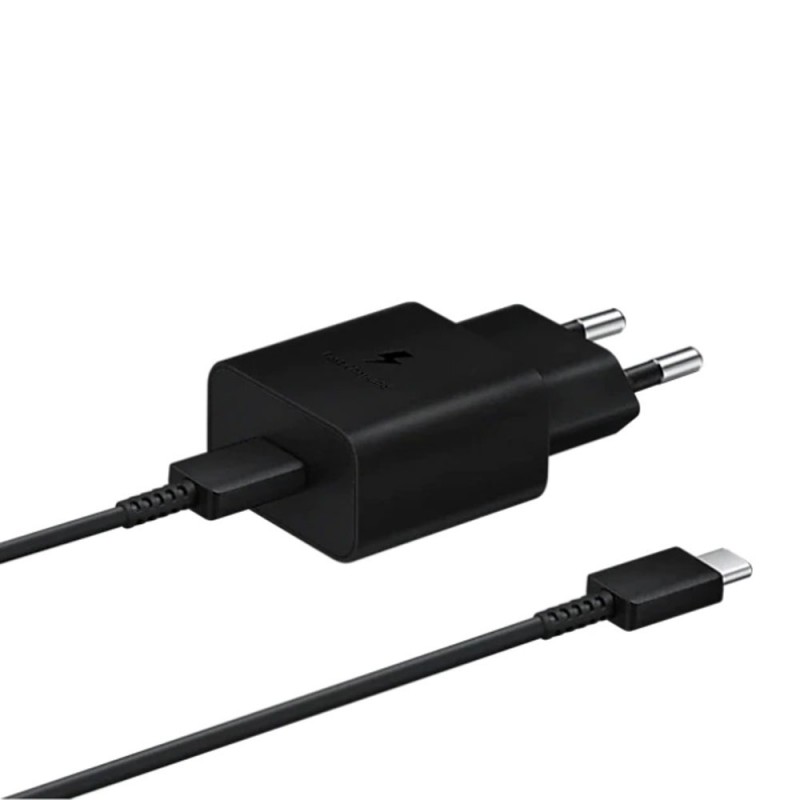 Оригинално мрежово зарядно устройство комплект Samsung EP-T1510XBEGEU с кабел 15W Type C, 220V Super Fast Charging в кутия, Черно