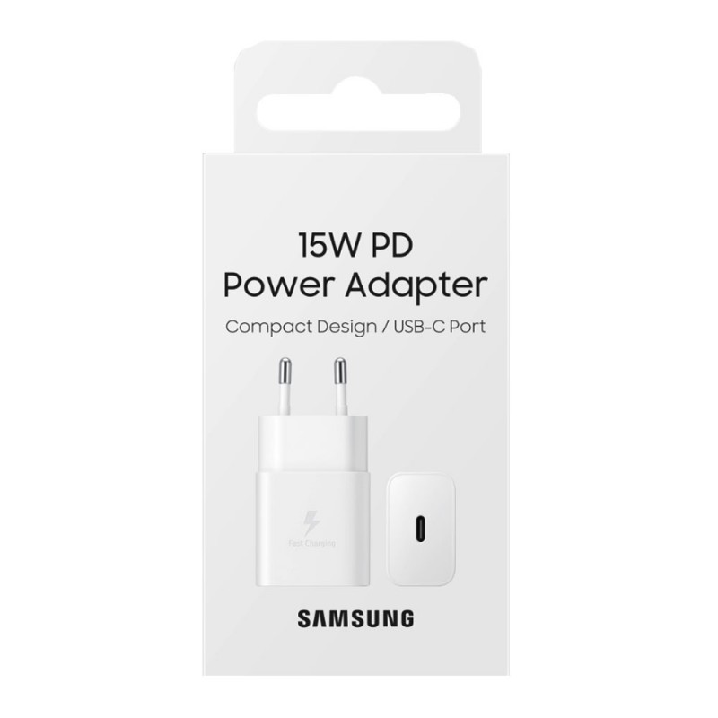 Оригинално мрежово зарядно устройство преходник адаптер Samsung EP-T1510NWEGEU 15W Type C, 220V Fast Charging в кутия, Бял