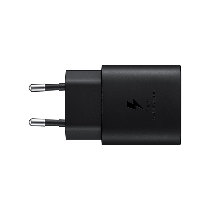 Оригинално мрежово зарядно устройство преходник адаптер Samsung EP-TA800NBE 25W Type C, 220V Super Fast Charging в плик, Черен