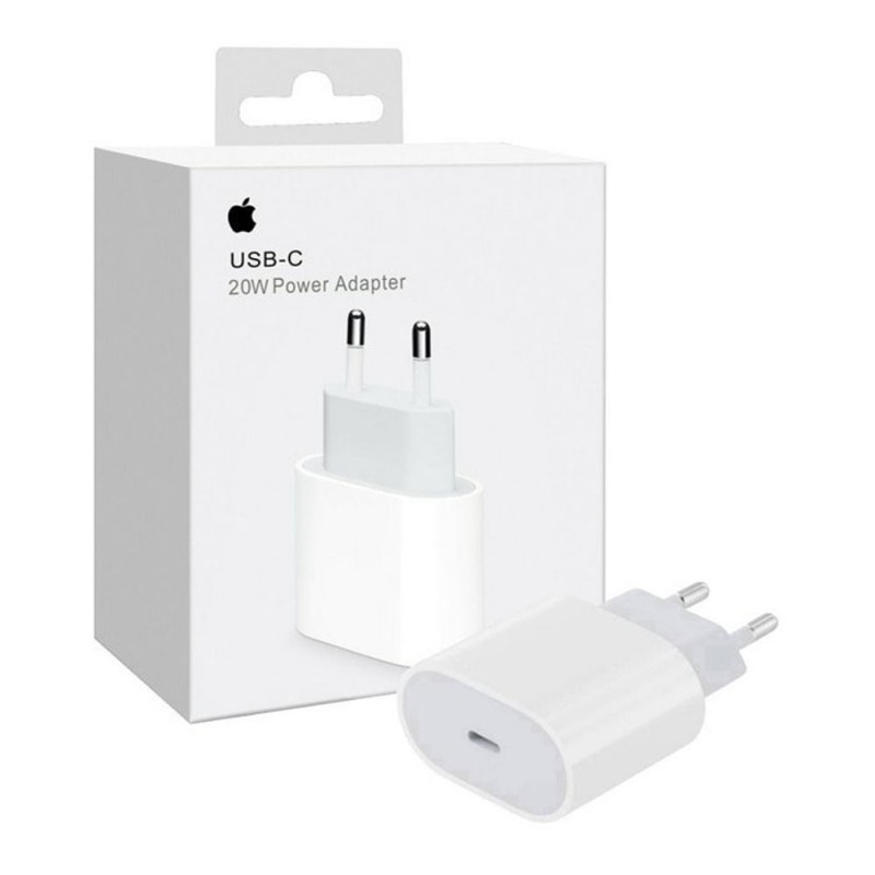 Оригинално мрежово зарядно устройство преходник адаптер Apple MHJE3ZM/A 20W Type C в кутия, 220V, Бял