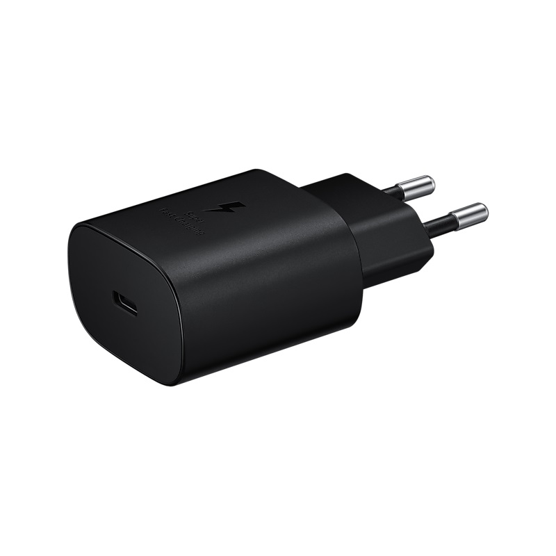 Оригинално мрежово зарядно устройство преходник адаптер Samsung EP-TA800NBE 25W Type C, 220V Super Fast Charging в плик, Черен