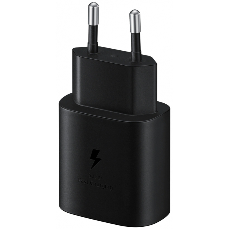 Оригинално мрежово зарядно устройство преходник адаптер Samsung EP-TA800NBE 25W Type C, 220V Super Fast Charging в плик, Черен