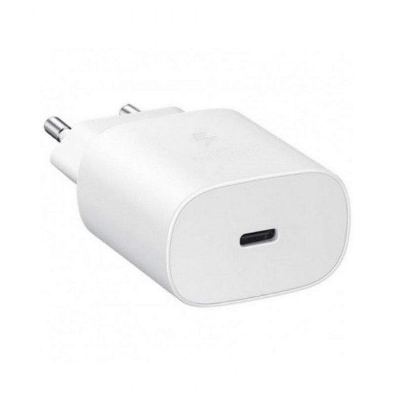 Оригинално мрежово зарядно устройство преходник адаптер Samsung EP-TA800NWE 25W Type C, 220V Super Fast Charging в плик, Бял