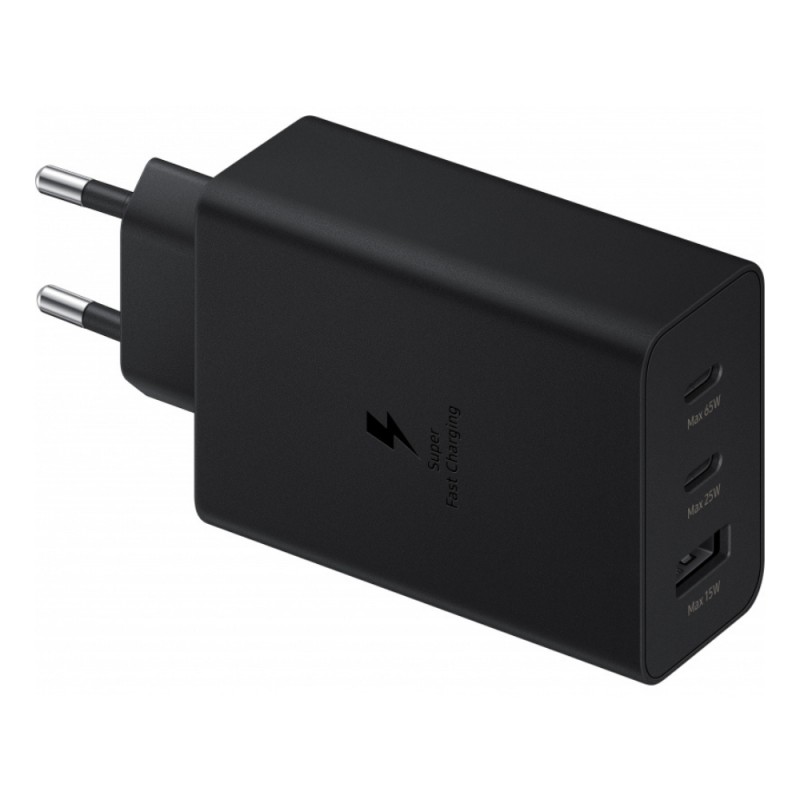 Оригинално зарядно устройство Samsung EP-T6530NBEGEU 65W, 3.5A, 1x USB-A - 2x Type C, Super Fast Charging в кутия, Черно