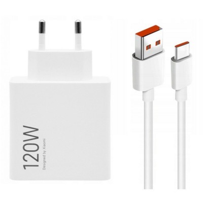 Оригинално зарядно устройство комплект Xiaomi, 120W, 6A, 1 x USB-A с USB-C кабел, BHR9462EU, Бял
