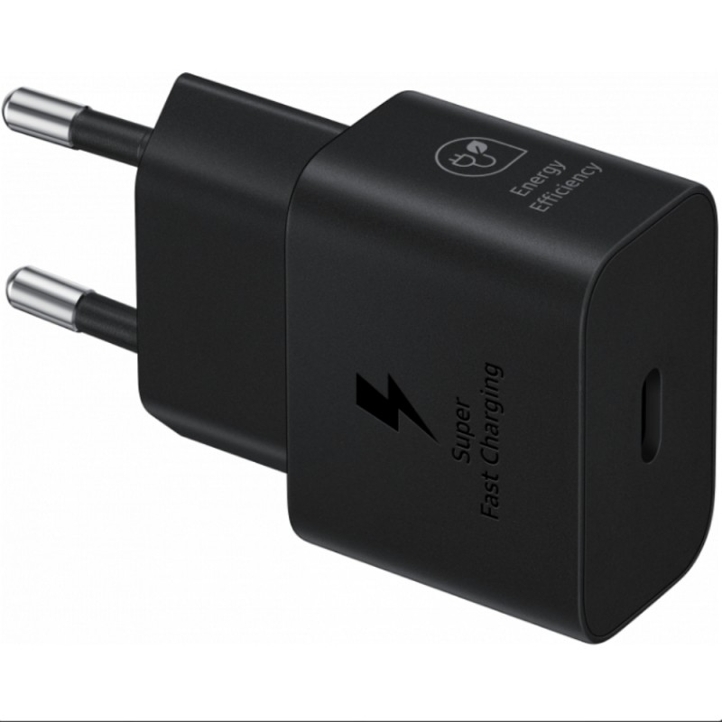 Оригинално мрежово зарядно устройство комплект Samsung EP-T2510XBEGEU, 25W, 3A, 1 x USB-C, с USB-C кабел, Черно