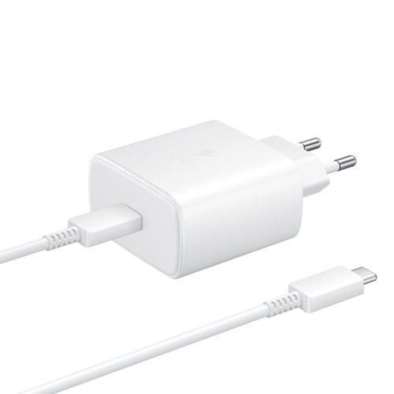 Оригинално мрежово зарядно устройство комплект Samsung EP-TA845 45W с кабел Type C, 220V Super Fast Charging в плик, Бяло