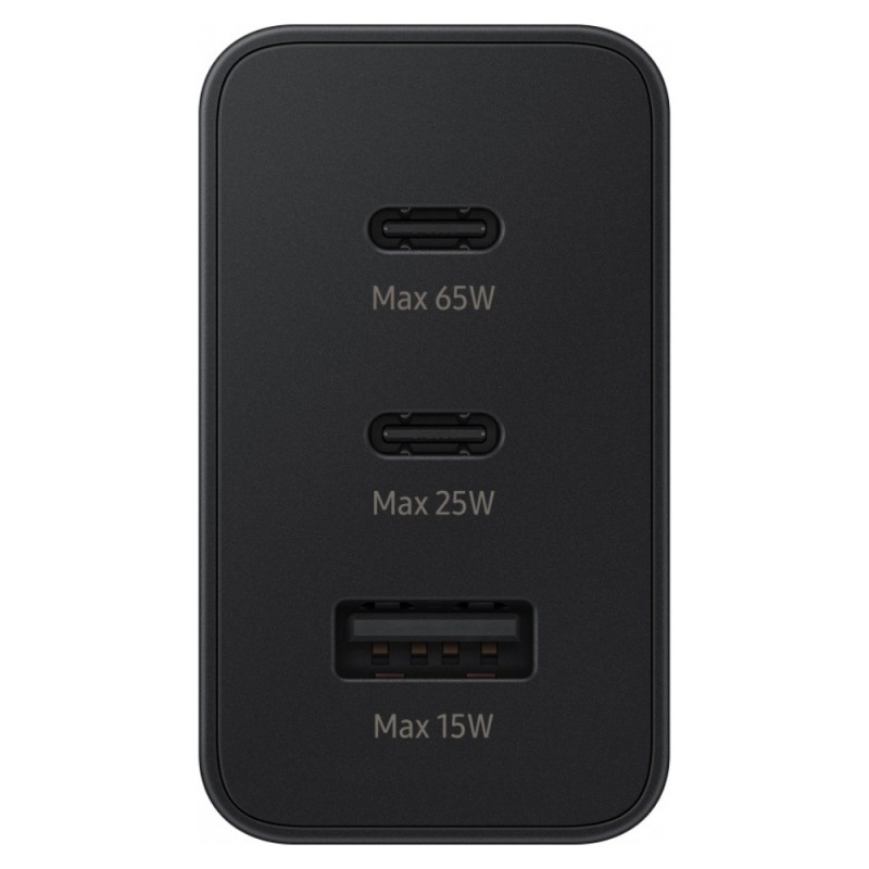 Оригинално зарядно устройство Samsung EP-T6530NBEGEU 65W, 3.5A, 1x USB-A - 2x Type C, Super Fast Charging в кутия, Черно