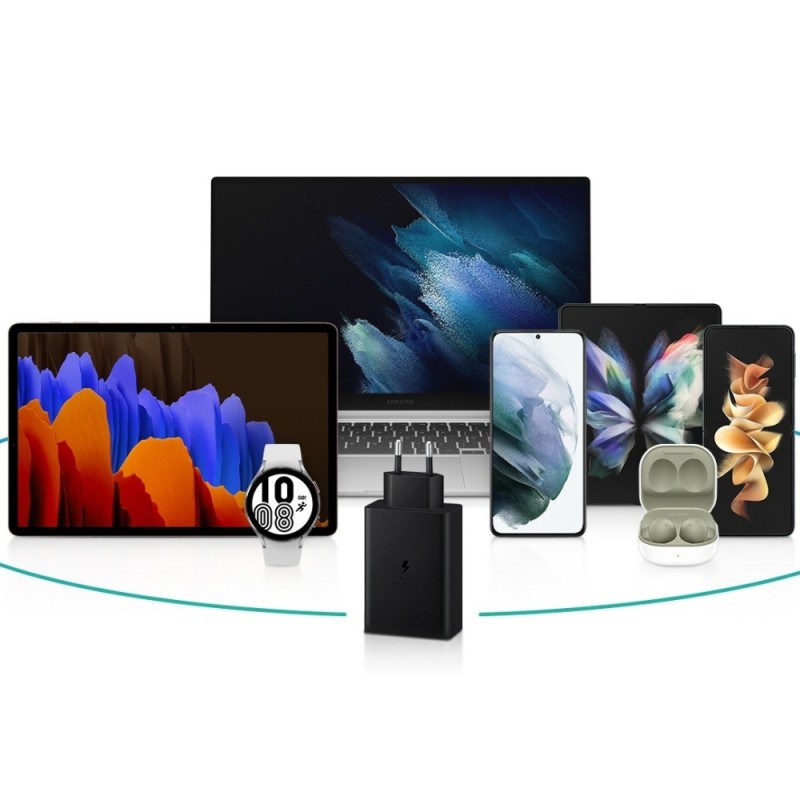 Оригинално зарядно устройство Samsung EP-T6530NBEGEU 65W, 3.5A, 1x USB-A - 2x Type C, Super Fast Charging в кутия, Черно