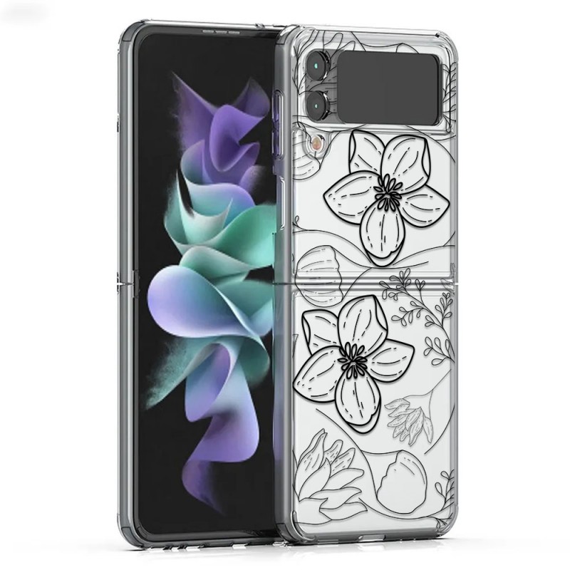 Пластмасов кейс FNX Premium Design, За Samsung Galaxy Z Flip3 5G, Многоцветен, Черни цветя