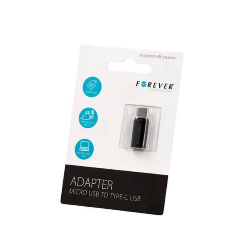 Адаптер Forever, Micro USB към Type C, Черен