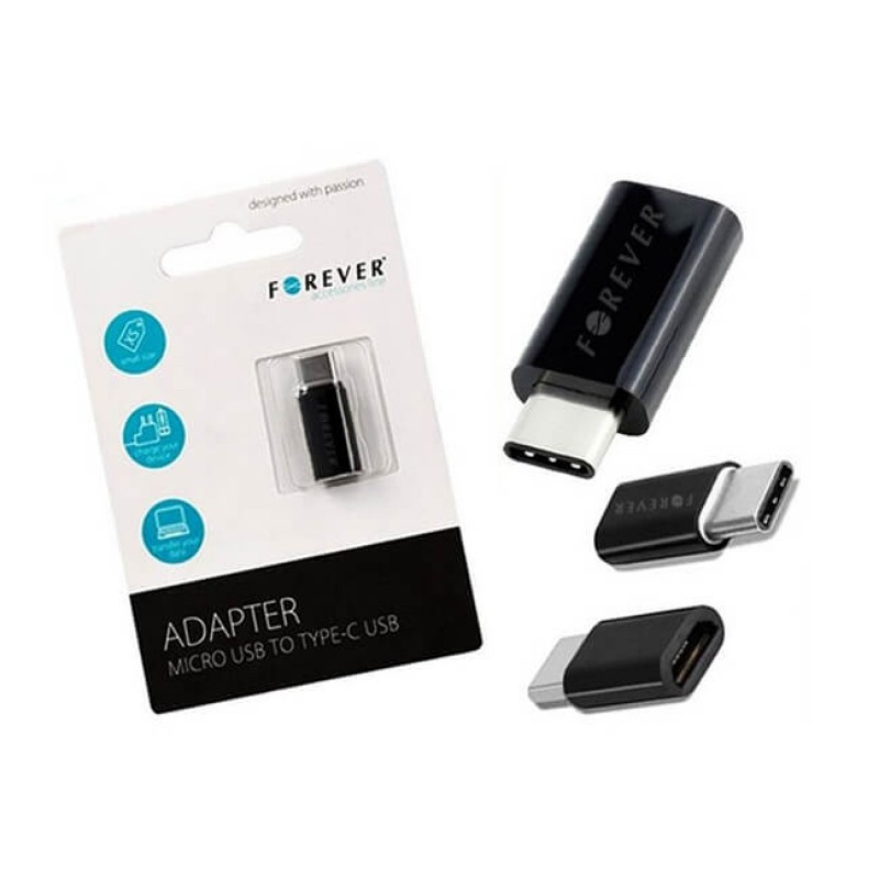 Адаптер Forever, Micro USB към Type C, Черен