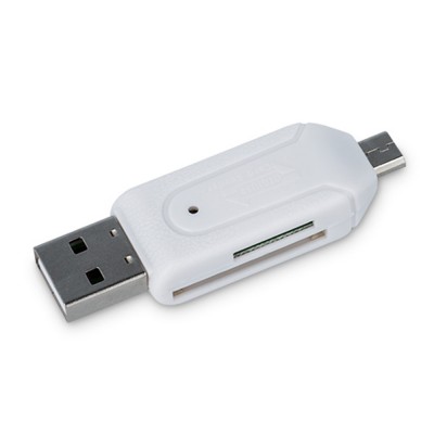 Преходник адаптер USB и micro USB/SD и micro SD, Forever USB OTG card reader, Бял