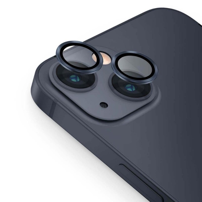 Стъклен протектор с метални рингове за задна камера MBX за Apple iPhone 14, 14 Plus, Черен