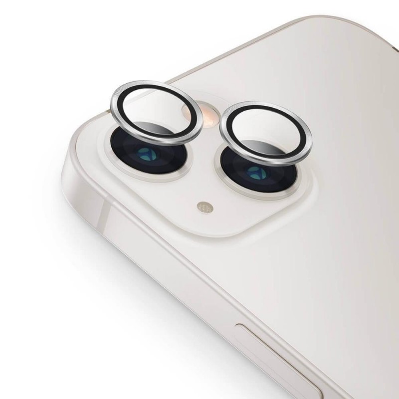 Стъклен протектор с метални рингове за задна камера MBX за Apple iPhone 14, 14 Plus, Сребрист