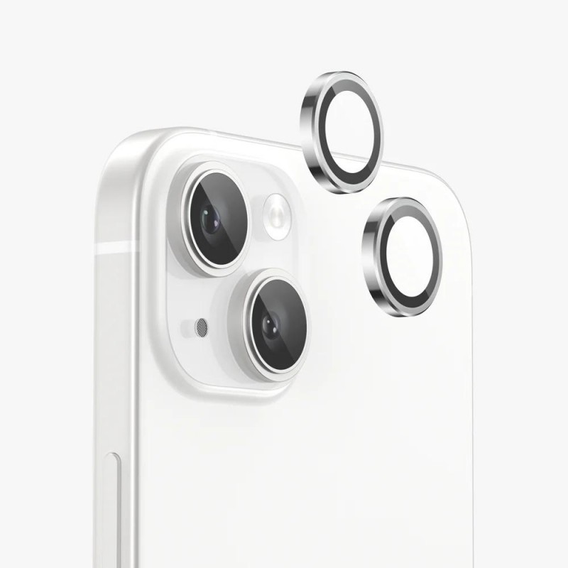 Стъклен протектор с метални рингове за задна камера MBX за Apple iPhone 15, 15 Plus, Сребрист