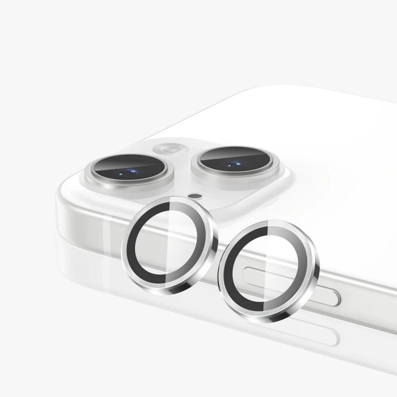 Стъклен протектор с метални рингове за задна камера MBX за Apple iPhone 15, 15 Plus, Сребрист
