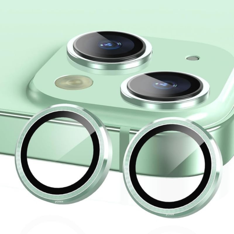 Стъклен протектор с метални рингове за задна камера MBX за Apple iPhone 15, 15 Plus, Зелен